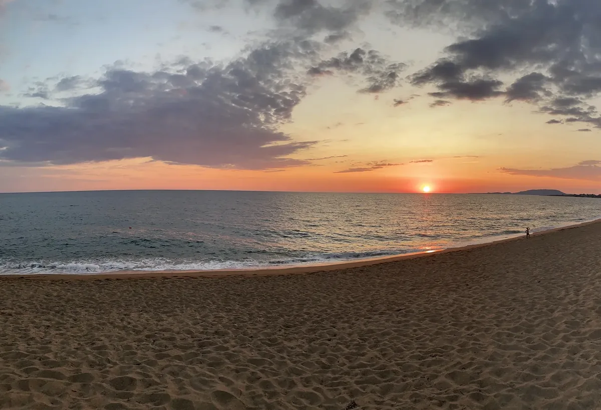 Sunset over the beach at Navarino Dunes
